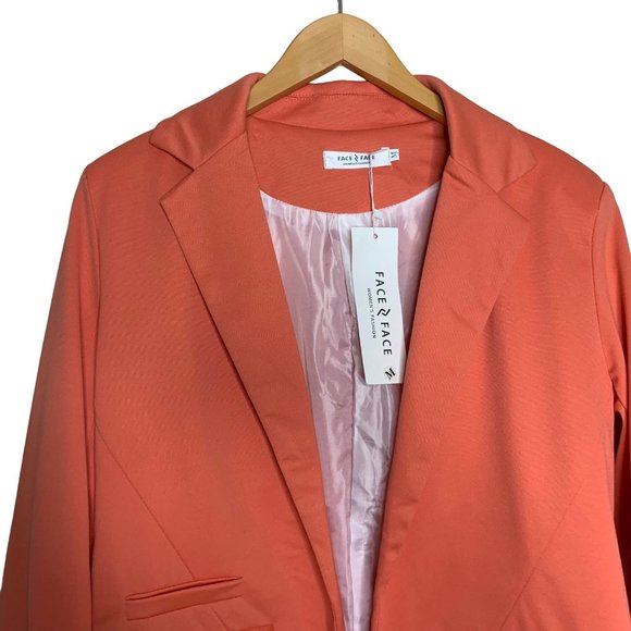 Face Face Blazer Open Front Pockets Orange 3/4 Sleeves Lined NWT Women's Size M - Picture 7 of 10